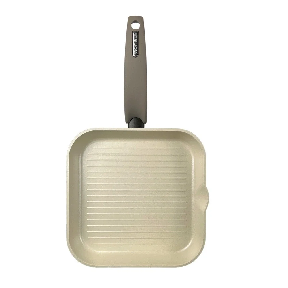 Moneta Ceramic Cookware Made in Italy 2 Pans Square‎ Grill & Round Skillet EUC